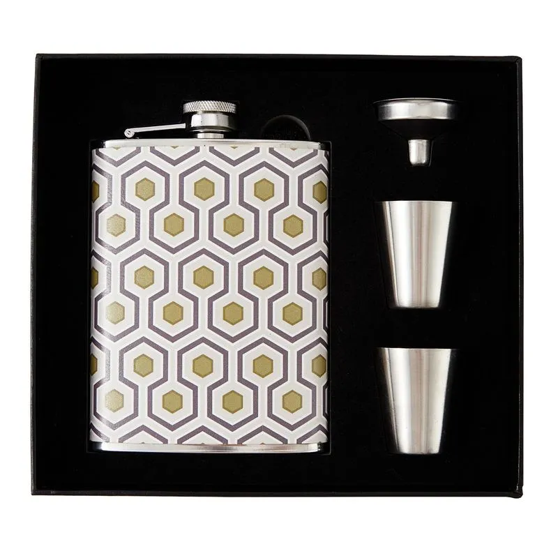 Frasco De Aço Inoxidável Hip Flask 240 Ml Com Capa De Couro Multicolorida