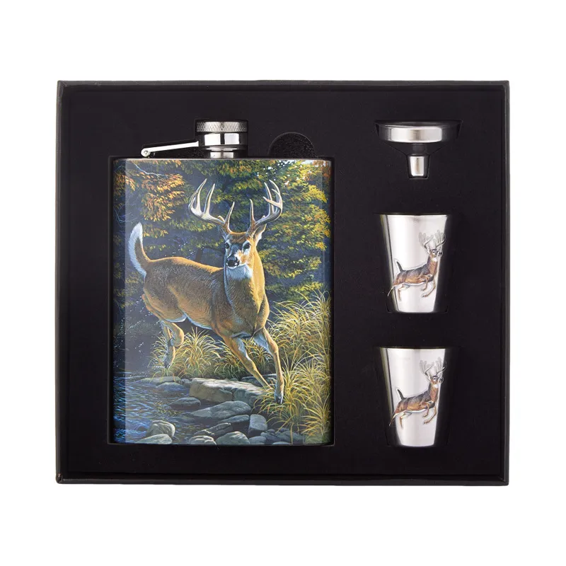 Conjunto De Frascos Hip Flask 304 Com Design De Veado Em Aço Inoxidável Com 2 Xícaras