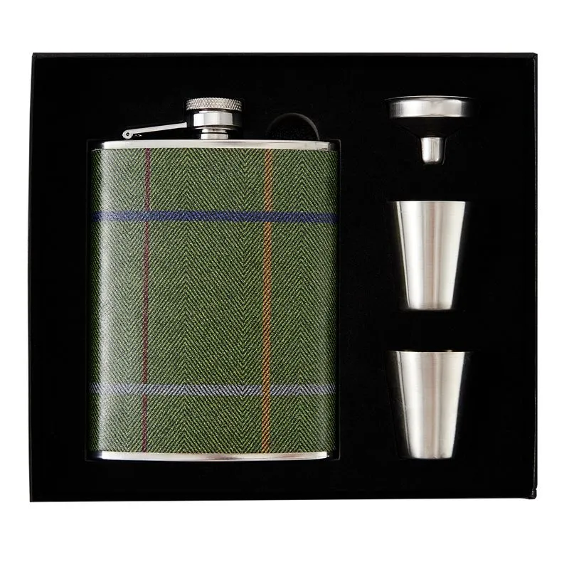 Frasco De Aço Inoxidável Hip Flask De 240 Ml Com Envoltório De Couro Xadrez Verde