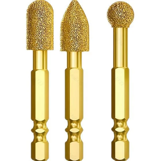 Rebarbas De Moagem De Diamante, 3 Peças De Haste Hexagonal Para Broca Dourada