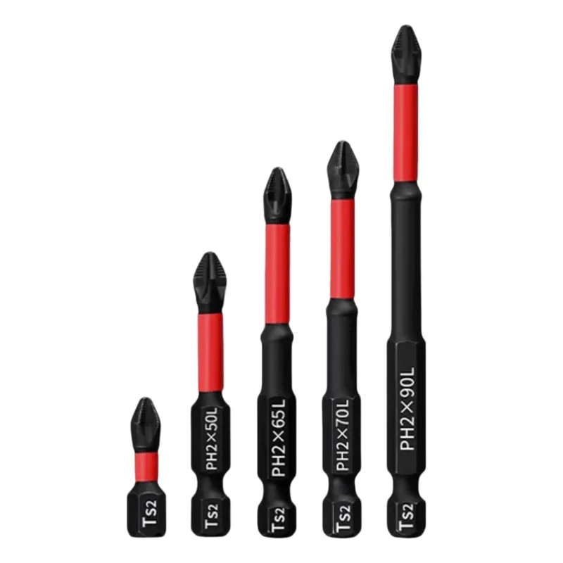 Conjunto De Chaves De Fenda Ph2 S2 Magnetic Impact, 5 Unidades, Vermelho