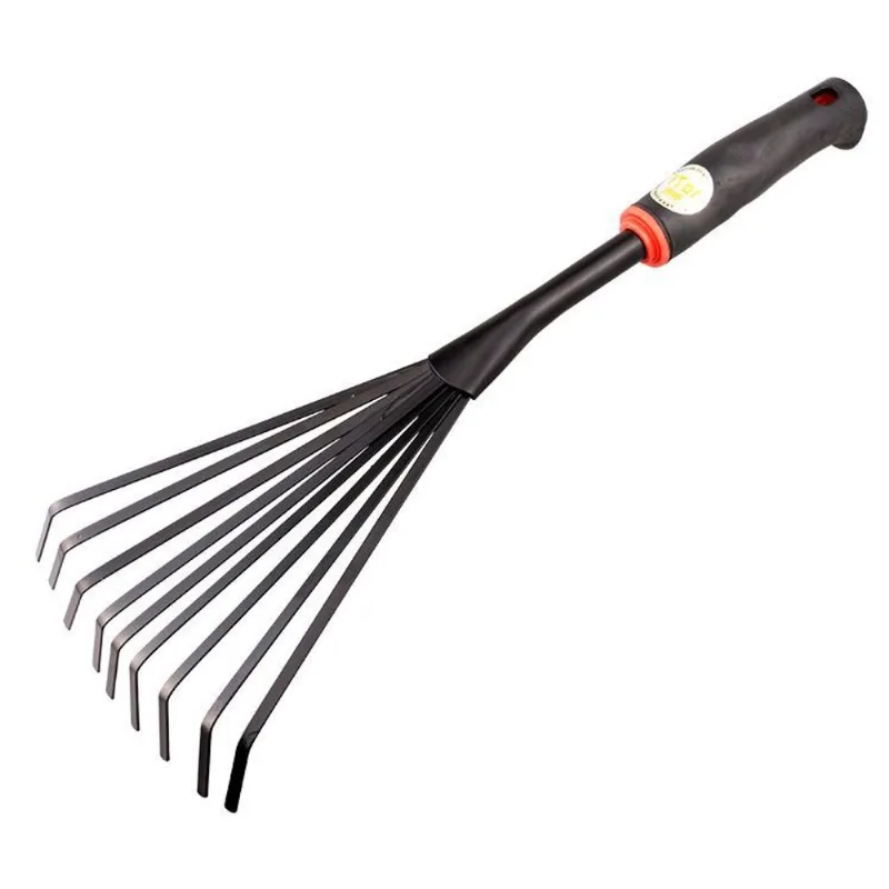 Garden Leaf Rake De Aço De 9 Pinos Para Gramado, Quintal E Exterior Cl