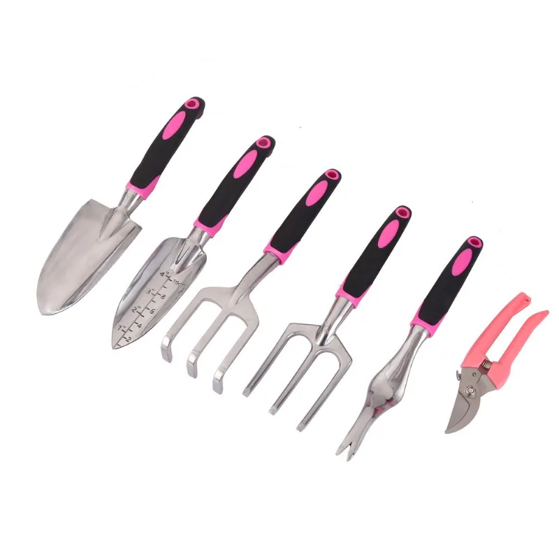 Conjunto De Ferramentas De Jardim Em Liga De Alumínio Rosa De 6 Peças Para Casa E Para Fora