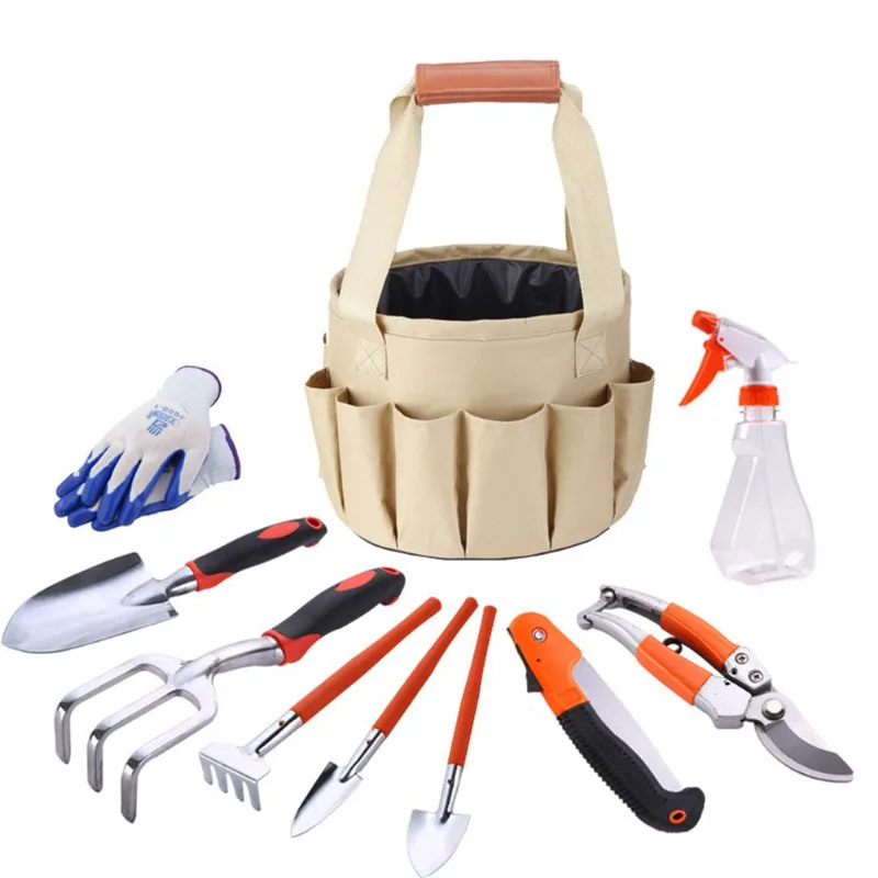 Conjunto De Ferramentas De Jardim De 10 Peças Com Bolsa, Luvas, Pulverizador E Pás