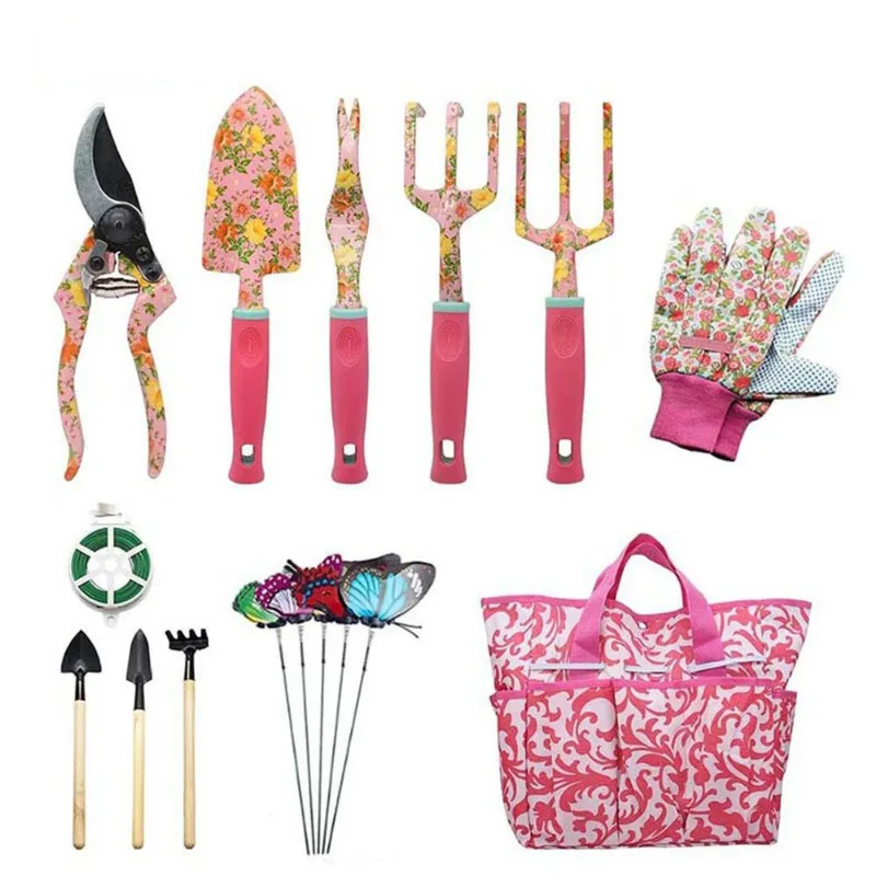Conjunto De Ferramentas De Jardinagem De 10 Peças Rosa Para Meninas E Mulheres