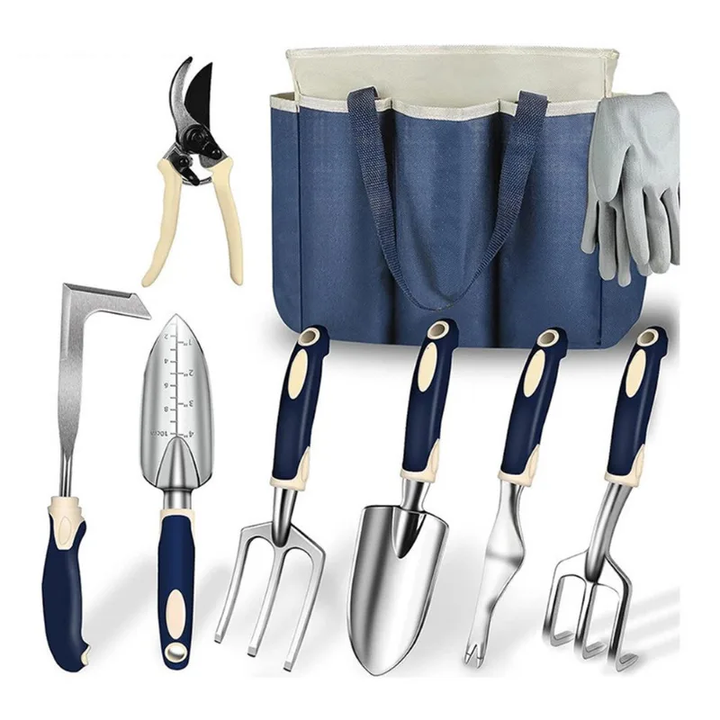 Conjunto De Ferramentas De Jardinagem Multifuncional De 9 Peças Com Bolsa De Transporte