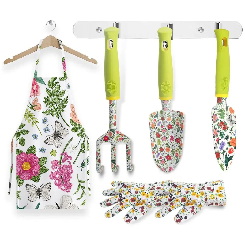 Conjunto De Ferramentas De Jardim De 5 Peças Com Pá, Ancinho De Mão E Transplante T