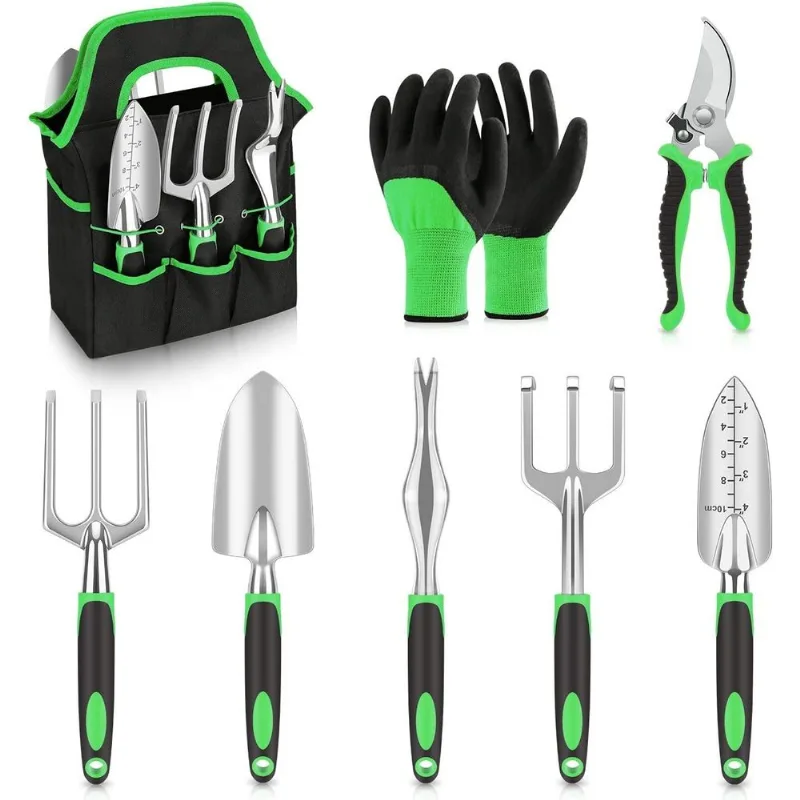 Conjunto De Ferramentas De Jardim Verde De 42 Peças Com Luvas, Tesouras E Garfos