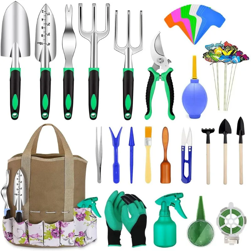 Conjunto De Ferramentas De Jardim 82 Peças Com Pás, Garfos, Luvas E Bolsa