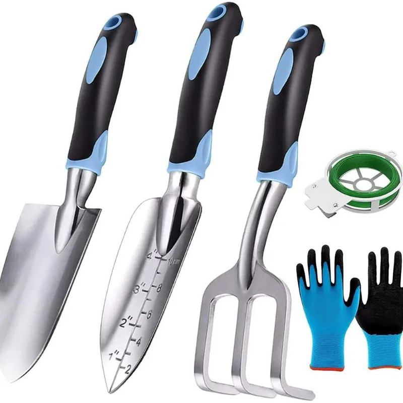 Conjunto De Ferramentas De Jardim Em Aço Inoxidável Azul De 6 Peças Com Pá, Fo