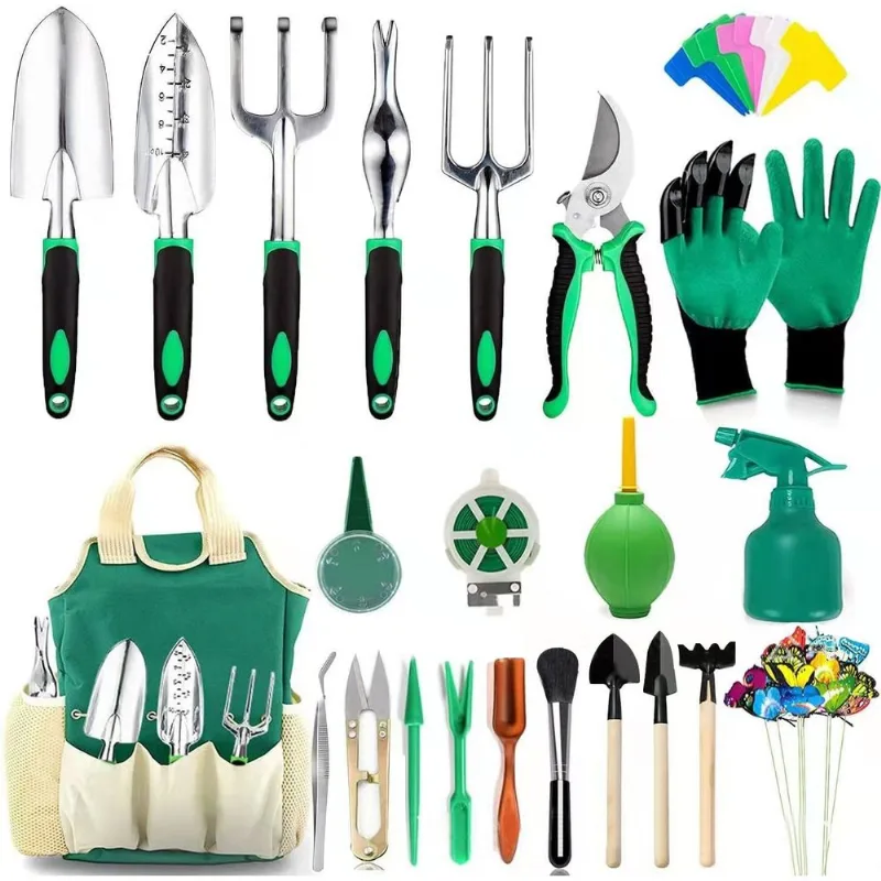Conjunto De Ferramentas De Jardinagem De 23 Peças Completo Com Saco De Aço Inoxidável