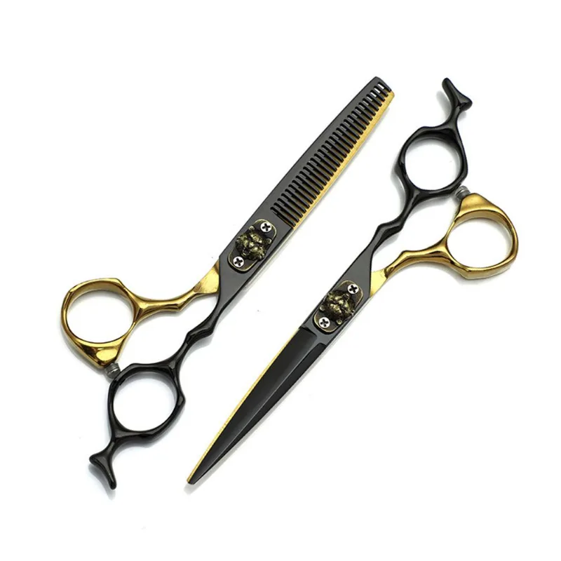 Conjunto De Tesouras Para Cortar Cabelo 6cr Em Aço Inoxidável Preto E Ouro