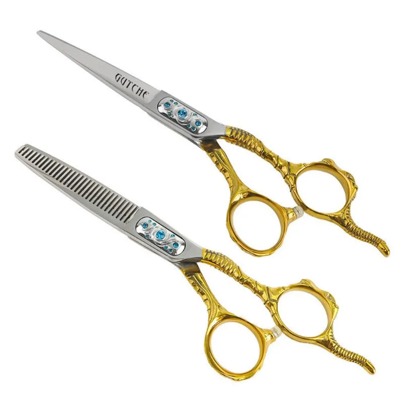 Conjunto De Tesouras De Cabeleireiro Profissional De 17,5 Cm Dourado E Prata