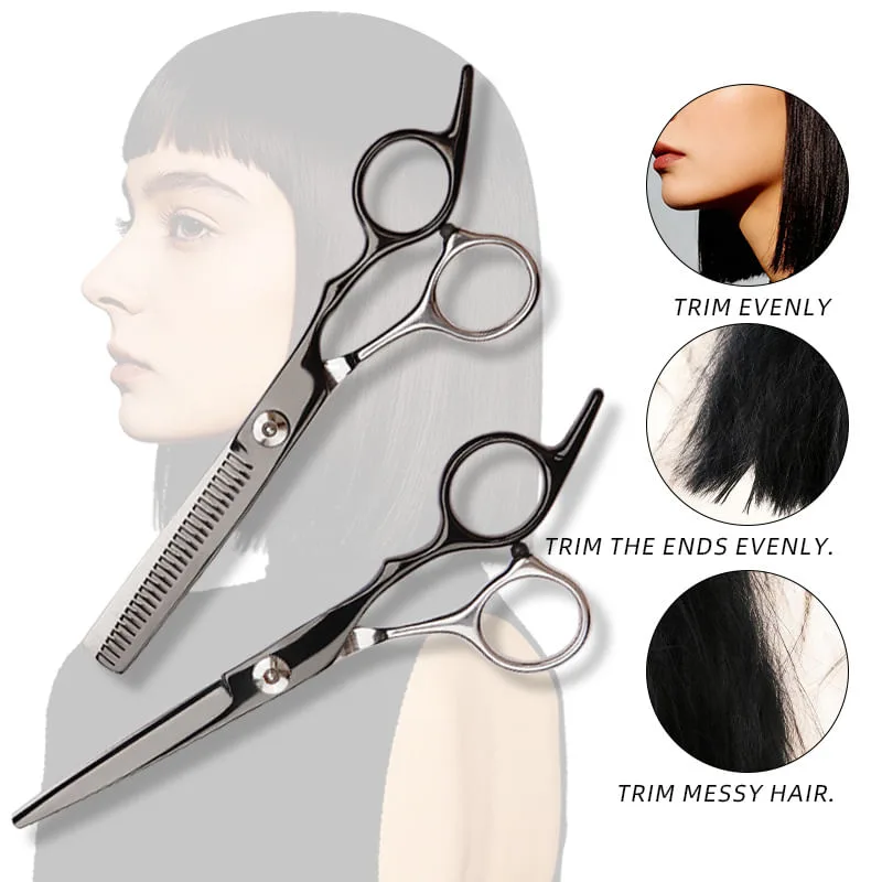 Conjunto De Tesouras Para Cortar Cabelo, 10 Peças, Preto, Prata, Aço Inoxidável