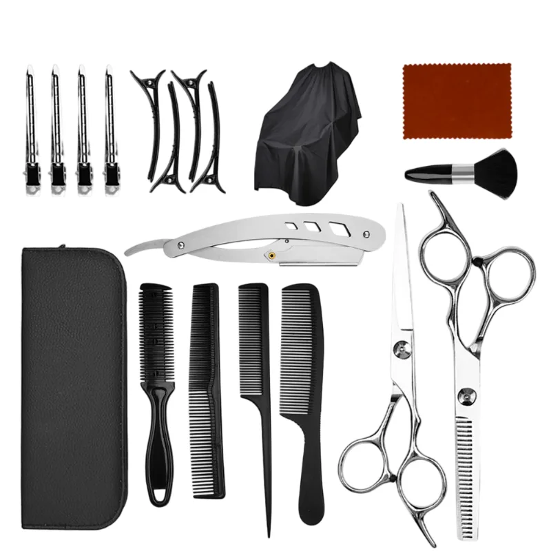 Conjunto De Tesouras Para Cortar Cabelo Professional Silver Stain De 19 Peças