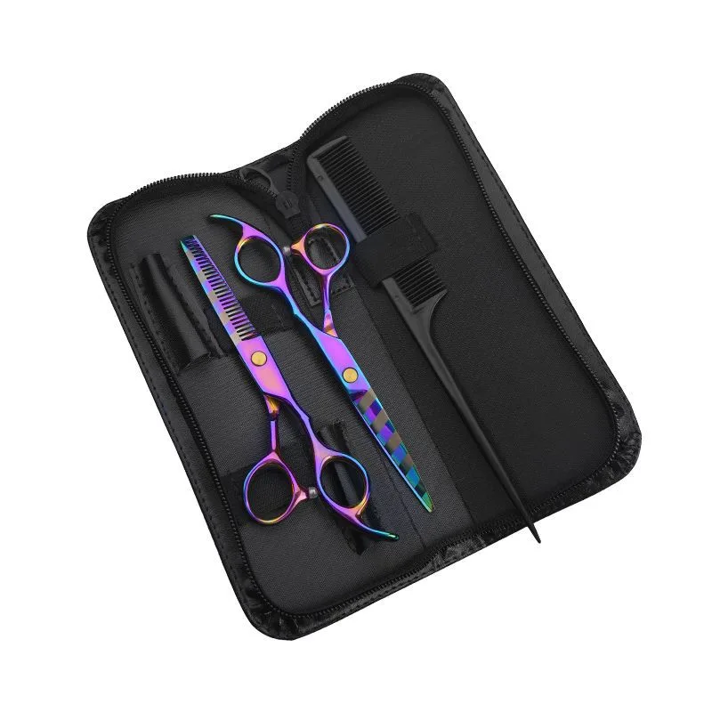 Conjunto De Tesouras Para Cortar Cabelo Colorido Com Pente E Estojo