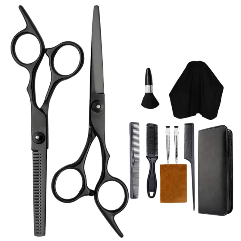 Conjunto De Tesouras Para Cortar Cabelo De 11 Peças Em Aço Inoxidável Preto