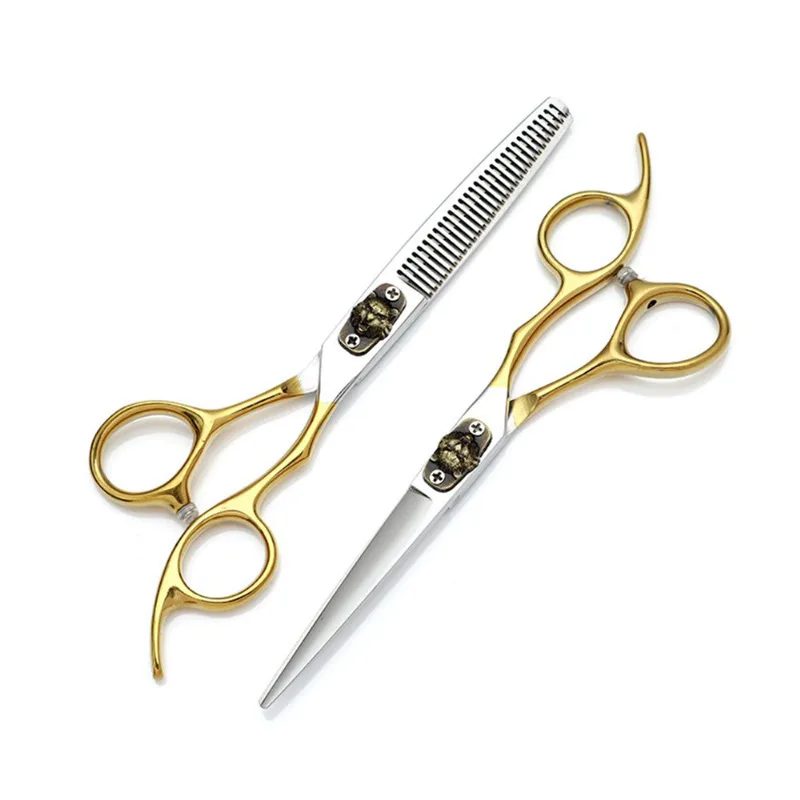Conjunto De Tesouras De Corte De Cabelo Em Aço Inoxidável Dourado E Prateado