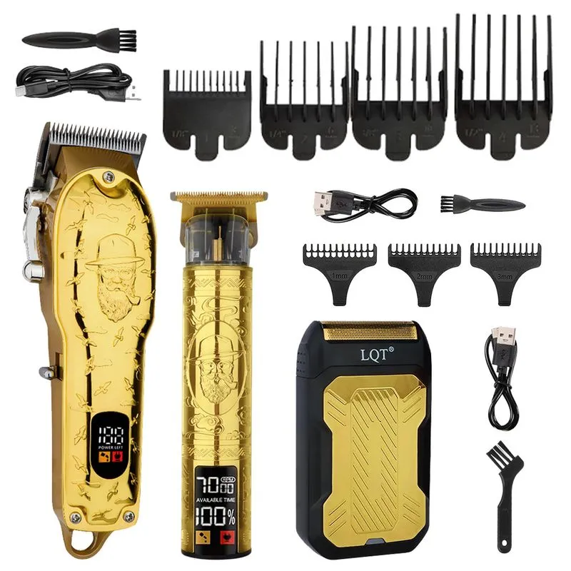 Conjunto De Máquinas De Cortar Cabelo Elétricas Recarregáveis Por Usb Com Pentes De Guia
