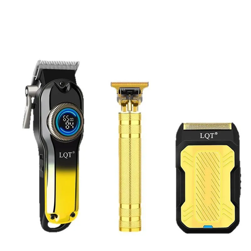 Conjunto De Máquina De Cortar Cabelo De Alta Qualidade, Elétrico Dourado, De 3 Peças Com Recarga Usb