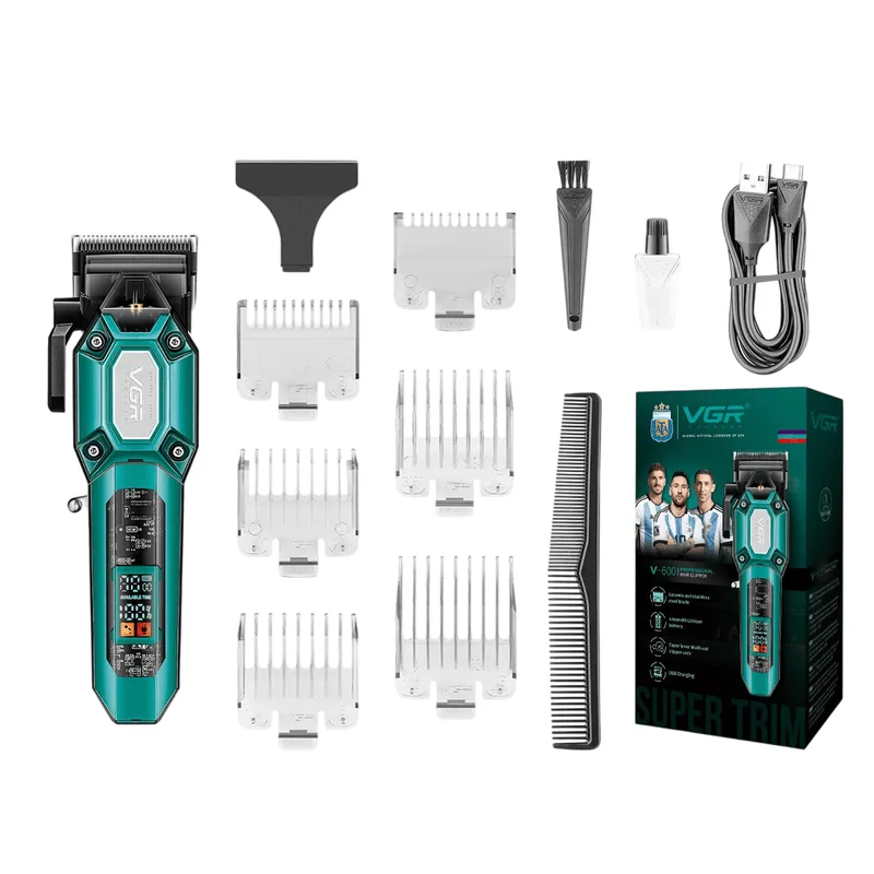 Máquina De Cortar Cabelo Elétrica V-600 Para Homens Com Display Lcd - Verde