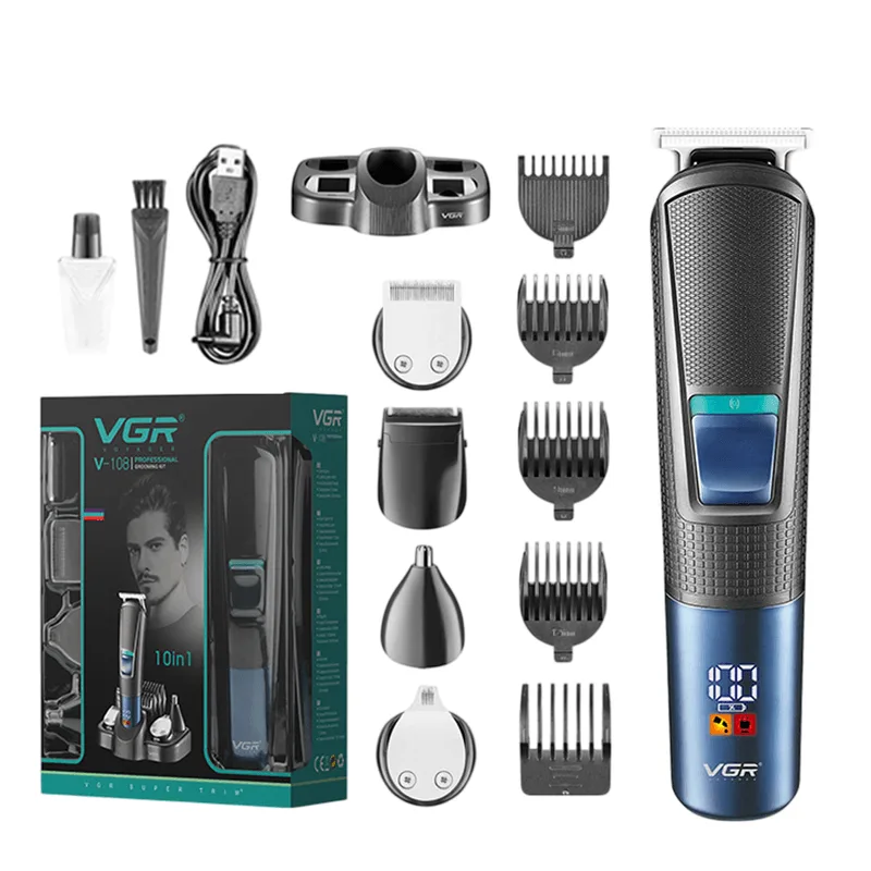 Máquina De Cortar Cabelo Elétrica 10 Em 1 Usb Recarregável Azul