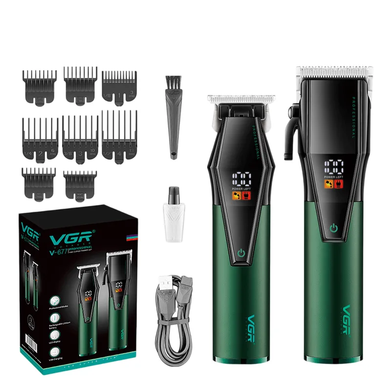 Conjunto De Máquina De Cortar Cabelo Vgr677 Recarregável Sem Fio Com 8 Pentes De Guia