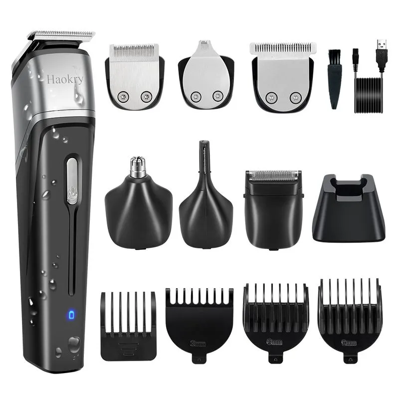 Máquina De Cortar Cabelo Multifuncional Recarregável À Prova D'água Preta