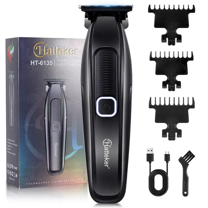 Máquina De Cortar Cabelo Elétrica Usb Recarregável Retrô Preta