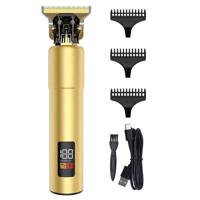 Máquina De Cortar Cabelo Elétrica Gold Retro Waterproof Com Display Lcd