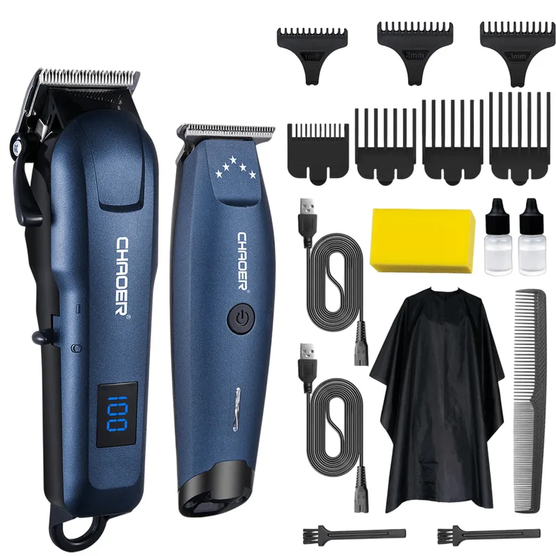 Conjunto De Máquina De Cortar Cabelo, Aparador De Cabeça Calva Recarregável Duplo