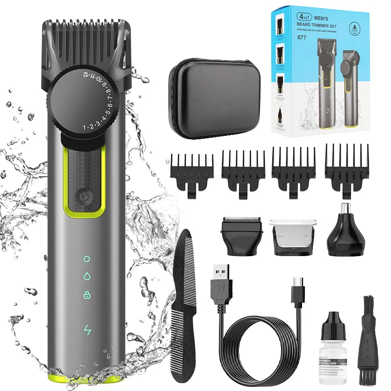 Máquina De Cortar Cabelo Impermeável Preta 4 Em 1 Usb Recarregável