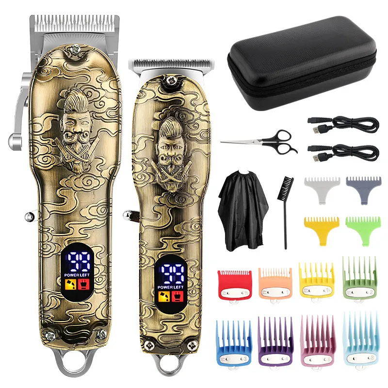 Conjunto De Máquinas De Cortar Cabelo, Aparador Elétrico 2 Em 1 Dourado Com Acessórios