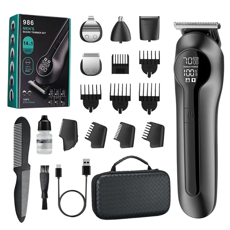 Kit De Aparador De Cabelo 6 Em 1 Usb Recarregável Preto