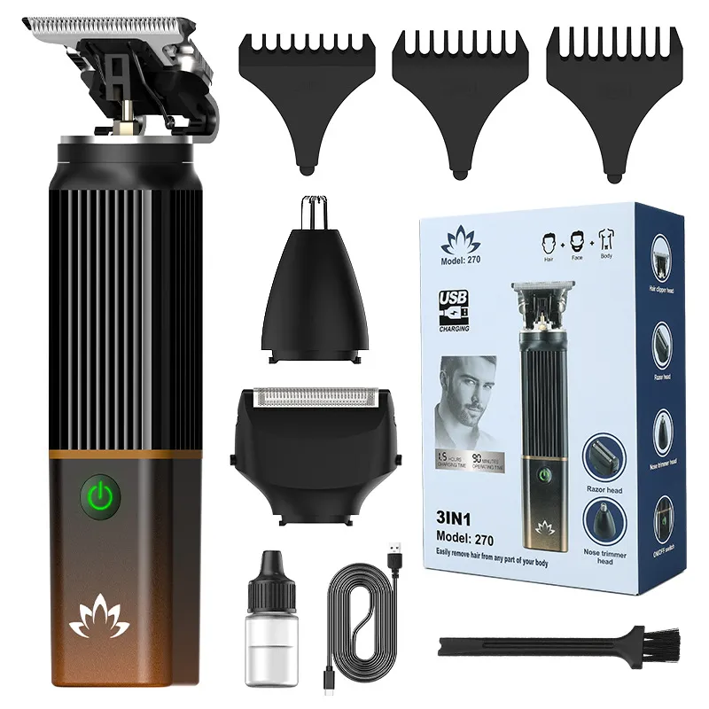 Conjunto De Máquina De Cortar Cabelo Elétrica 3 Em 1 Usb Recarregável Grooming