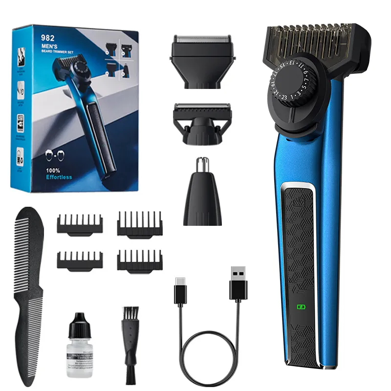 Máquina De Cortar Cabelo Elétrica Grooming Blue 4 Em 1 Usb Recarregável