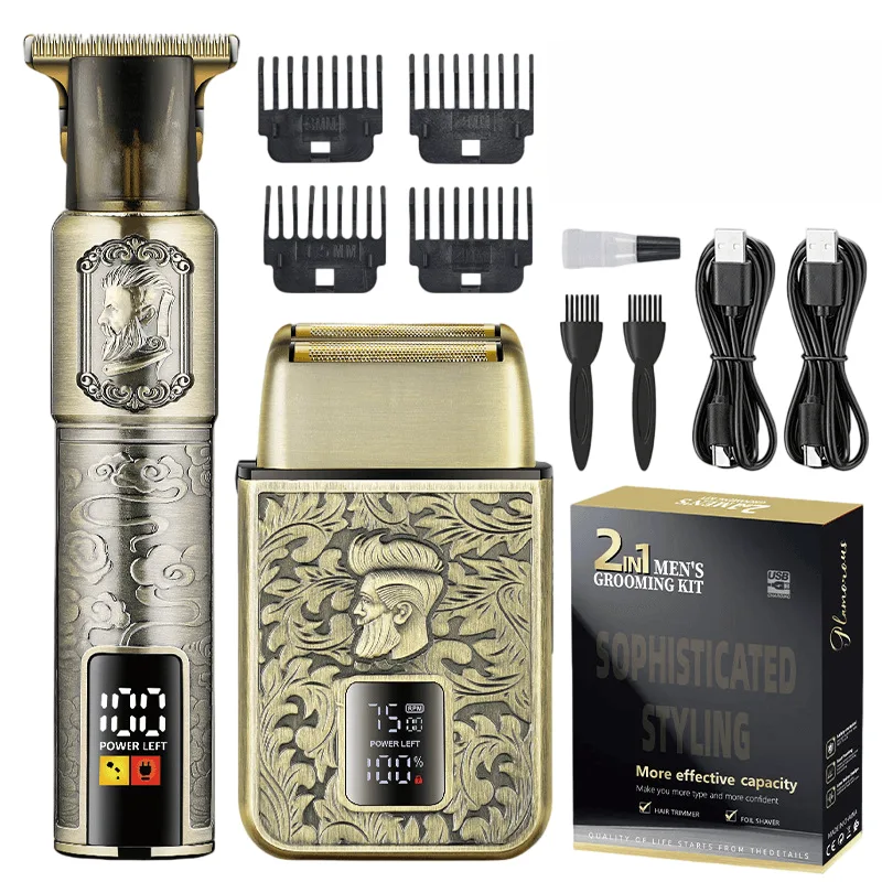 Máquina De Cortar Cabelo Elétrica 2 Em 1 E Barbeadora Com Design Gravado Em Ouro