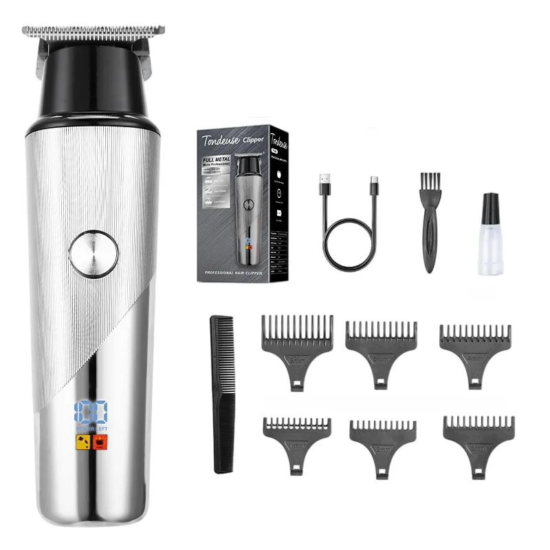Kit De Máquina De Cortar Cabelo Elétrica Recarregável Para Homens Prateado