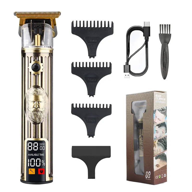 Aparador De Cabelo Masculino Recarregável Usb Com Tela Led Preta