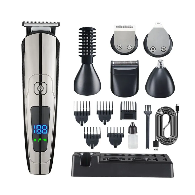 Máquina De Cortar Cabelo Elétrica Prateada De Alta Potência Com Várias Lâminas