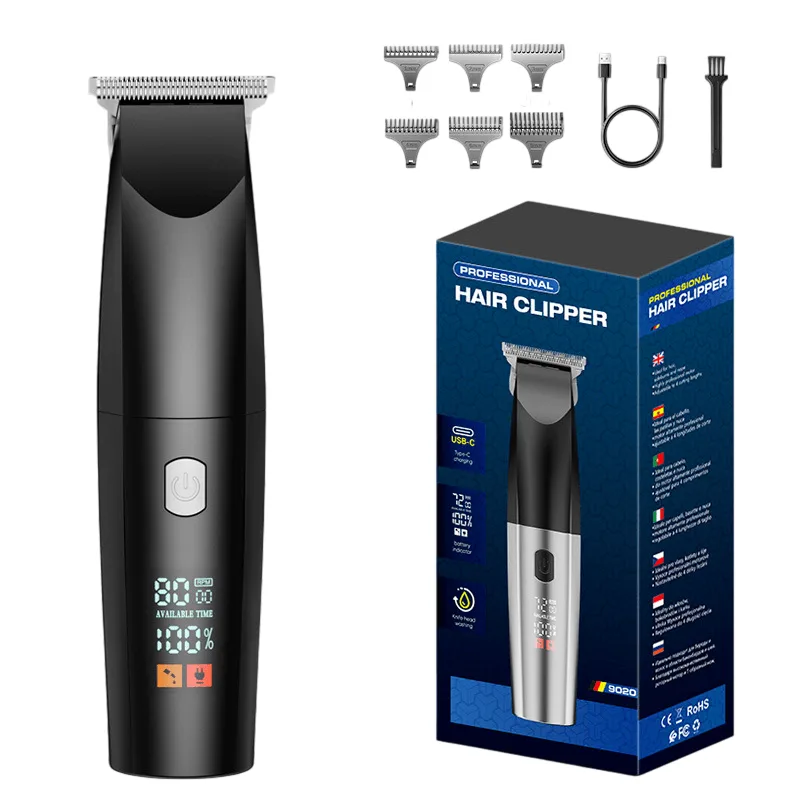 Máquina De Cortar Cabelo Digital Masculina Com Usb Recarregável E Pentes Guia