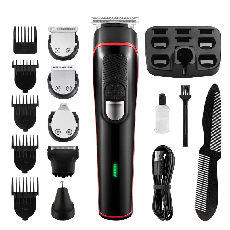 Kit De Aparador De Cabelo 6 Em 1 Vermelho Elétrico Usb Recarregável
