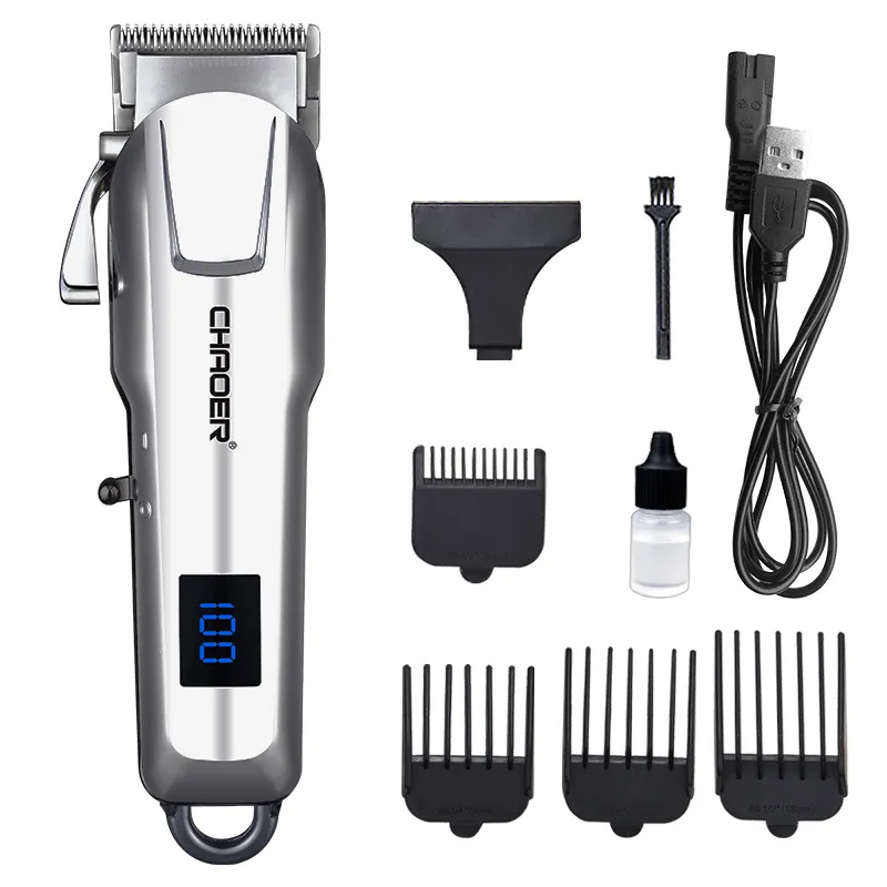 Máquina De Cortar Cabelo Usb Lcd Elétrica Com Aparador De Pente Ajustável