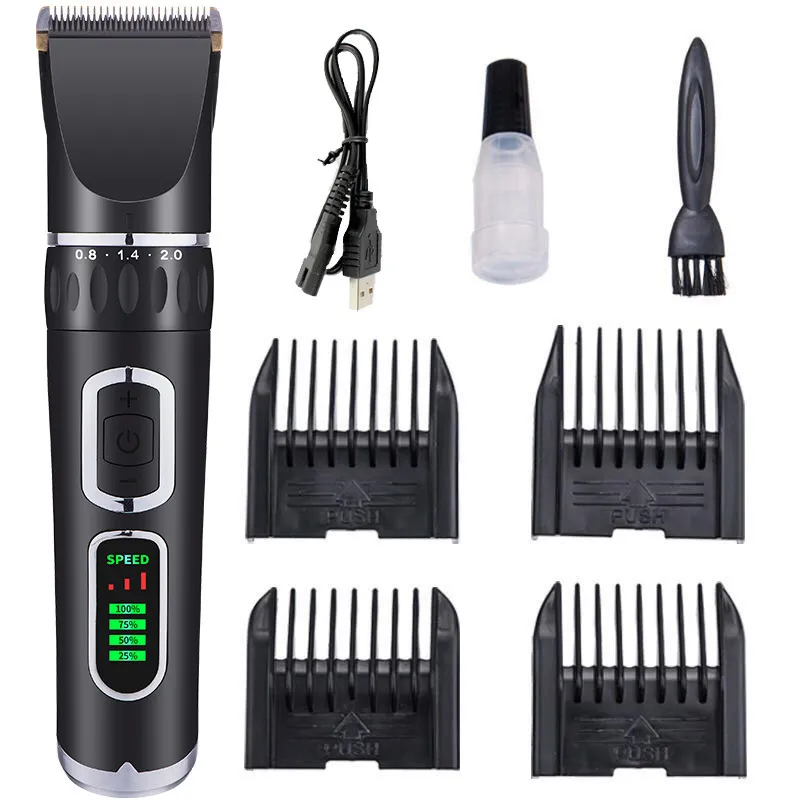 Máquina De Cortar Cabelo Para Animais De Estimação Lcd B8 Preta Com 4 Pentes Guia Para Cães