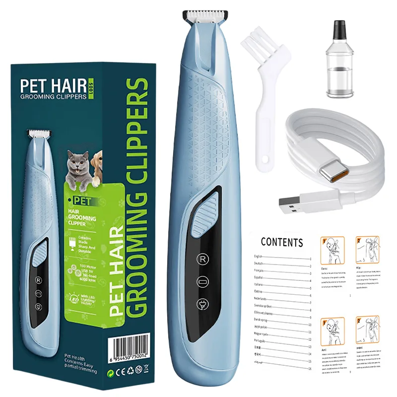 Máquina De Cortar Cabelo Para Animais De Estimação, Cortador De Cabelo Recarregável Usb Azul