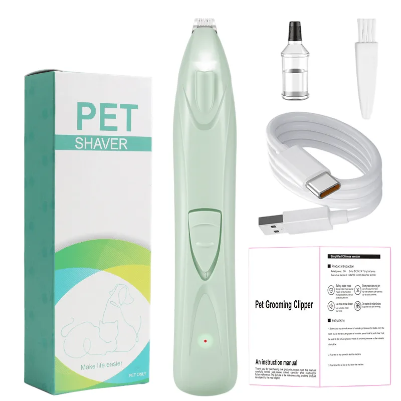 Máquina De Cortar Cabelo Para Animais De Estimação Verde Menta Para Cães E Gatos Com Luz Led