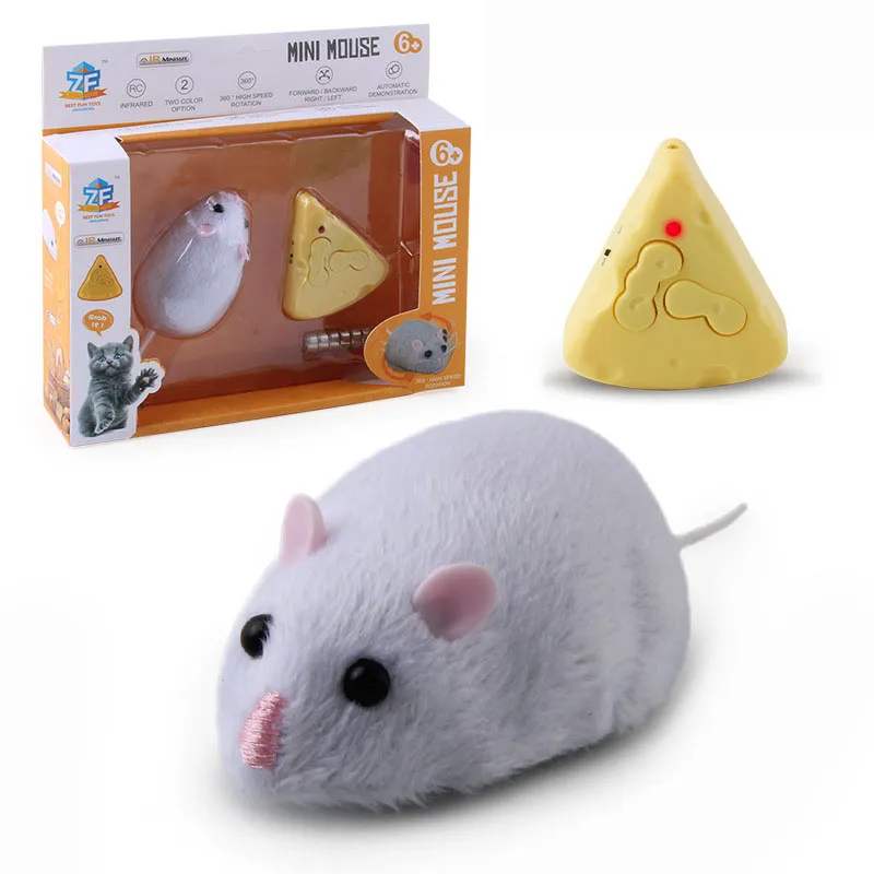 Brinquedo De Rato De Pelúcia Rc Para Gato Com Controle Infravermelho Em Formato De Queijo