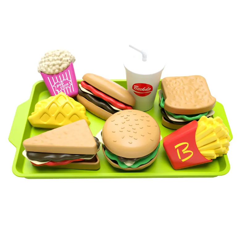 Conjunto De Brinquedo De Fast Food Para Crianças, Brincadeira De Faz De Conta, 9 Peças, Hambúrguer + Bandeja