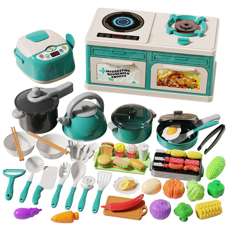 Conjunto De Brinquedo De Cozinha Infantil De Faz De Conta 66 Peças Verde Com Acessórios