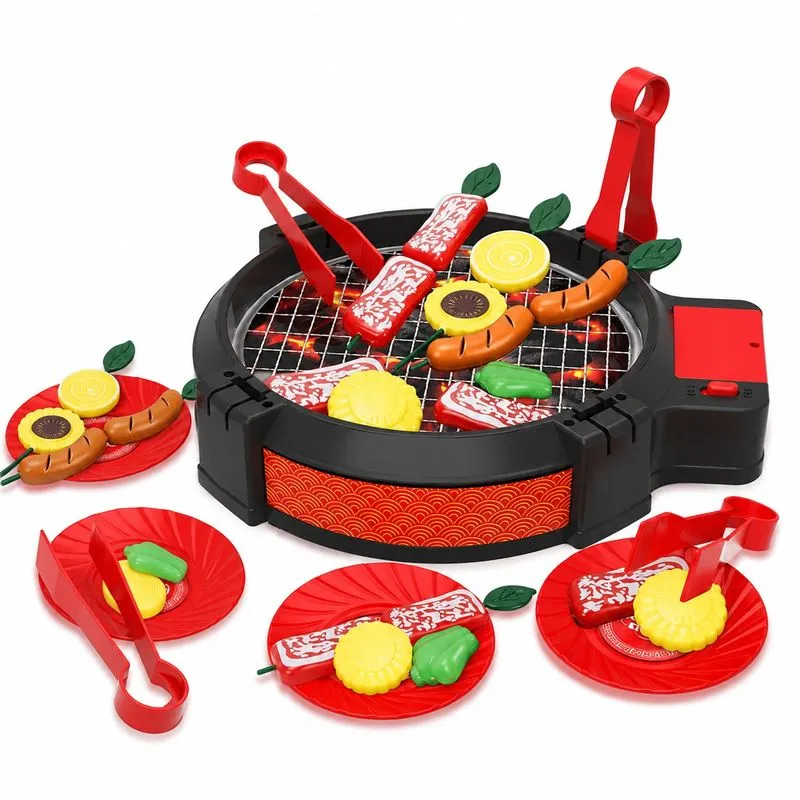Conjunto De Brinquedo De Churrasqueira Elétrica Infantil Para Brincar De Cozinhar, Vermelho